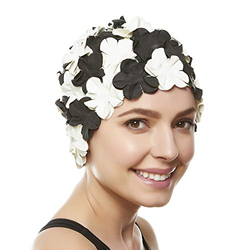 BEEMO Floral Petal Ladies Bathing Swim Cap Women Retro Swim Hat Long/Short Hair