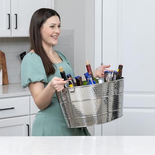 BREKX Aspen Heavy-Duty Oval Stainless Steel Drink Cooler for Parties - Metal Large Ice Bucket for Drinks, 25-Quart (30-Bot...