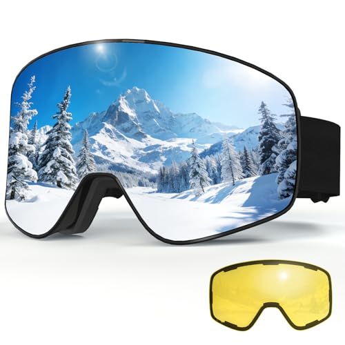 JQF Gear Magnetic Ski Goggles Snow Snowboard Goggles UV400 OTG Snowboarding Goggle for Men Women Adult