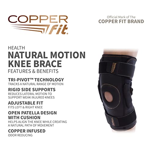 COPPER FIT® Natural Motion Knee Brace, TRI-PIVOT Hinge, Adjustable, One Size Fits Most