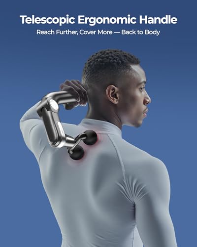KingPavonini Foldable Massage Gun with Dual-Ball Head, Adjustable Head & Extendable Handle, Handheld Back Massage Gun Deep...