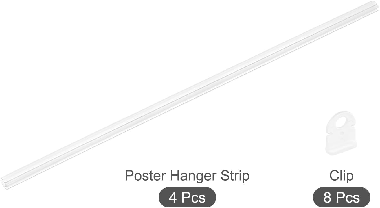 MECCANIXITY PVC Poster Hanger Rail Poster Strip Bar 90cm/35inch Clear with Clips for Poster, Map, 4 Set