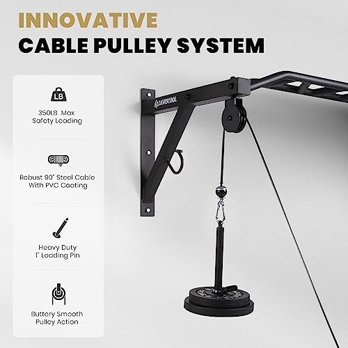LIONSCOOL Multifunctional Wall Mounted Pull Up Bar with Pulley System, 48" and 16"/24" Multi-Grip Chin Up Bar, Cable Pulle...
