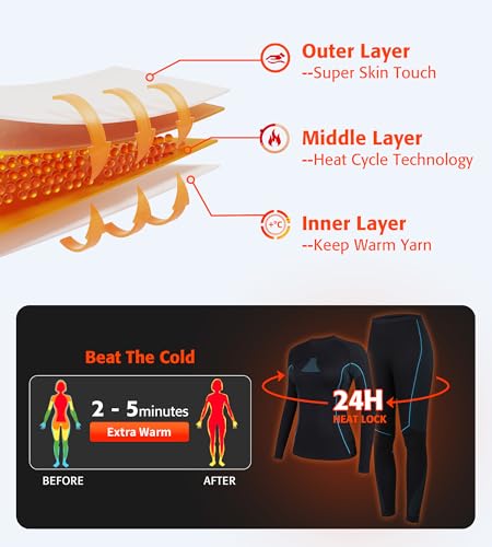 ATTRACO Womens Thermal Underwear Top and Bottom Sets Women Long Johns Warm Base Layer for Cold Weather
