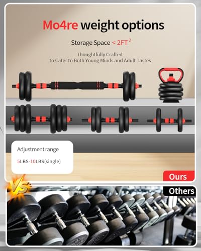 Adjustable Dumbbells,20/30/40/60/80lbs Free Weight Set with Connector, 4 in1 Dumbbells Set Used as Barbell/Kettlebells/Pus...