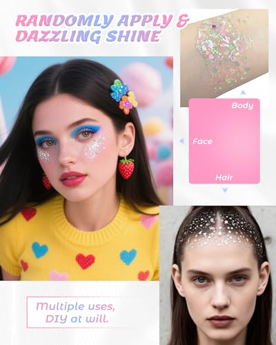 SUMEITANG 6 Pcs Clear White Face Body Glitter Gel，Holographic Chunky Sequins Body Glitter Paint for Party Singer Concerts ...