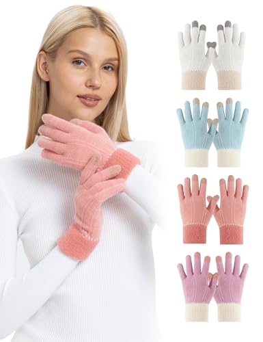 ORVINNER Winter Gloves for Women, 4 Pairs Womens Touch Screen Warm Lining Stretchy Thermal Knitted Gloves for Cold Weather