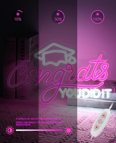 AceList Congrats Grad Neon Sign, LED lights for Backdrop Graduation Party Wall Decor Dimmable Prom Congratulations Neon Si...