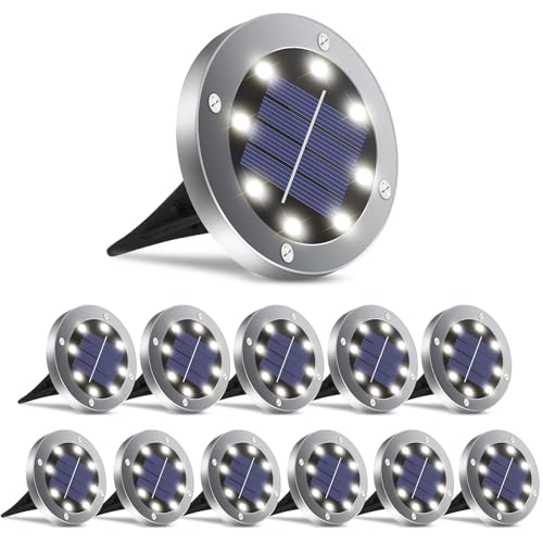 OULONGER Solar Lights Outdoor Waterproof,12Pack Durable Solar Ground Lights for Landscape Lighting, Decorative Disk Lights...