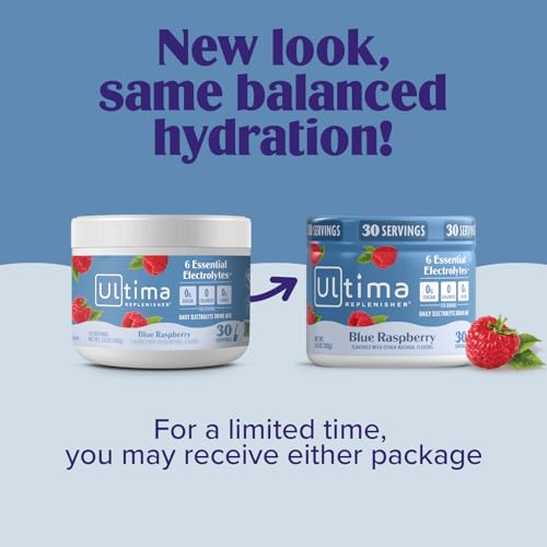 Ultima Replenisher Daily Electrolyte Powder Drink Mix – Sugar Free – Blue Raspberry, 30 Servings – Hydration Powder with 6...