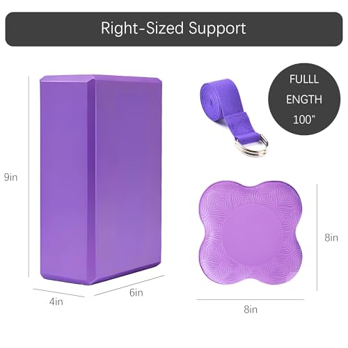 SAMTKA 2 Yoga Blocks Supportive Accessories including 2 Knee Pads, 2 With Strap To Put Less Weight On Wrists, 1 Muscle Mas...