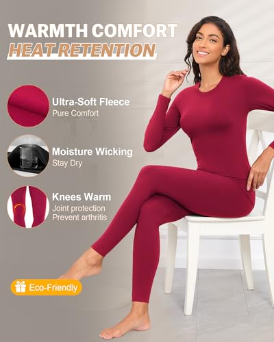 FULLSOFT Thermal Underwear for Women-Fleece Lined Long Johns Long Sleeve Shirt Legging Lounge Set Cold Weather Top Bottom