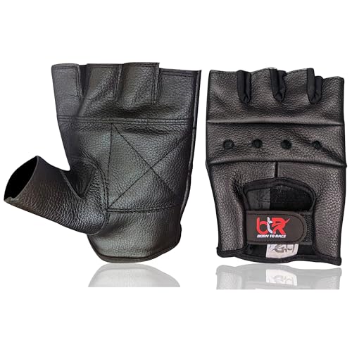 BTR BORN TO RACE Premium Cowhide Leather Driving Gloves | Fingerless Motorcycle Gloves for Men and Women | Open Knuckle De...