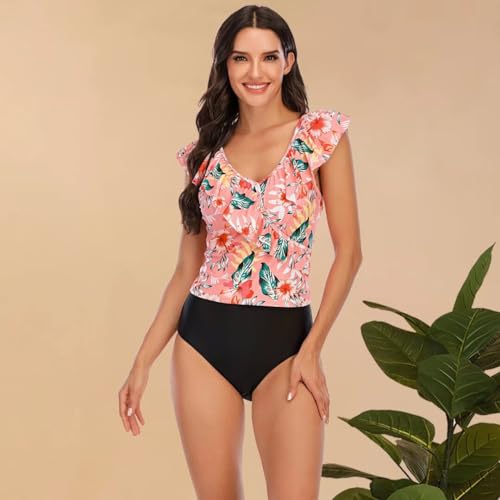 Vintage Pin Up Swimwear for Women Cute Retro V Neck Cap Sleeve Bikini Cover Up