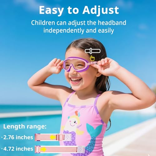Pixel Panda 2 Pack Kids Swim Goggles with Fabric Strap for 6-14, Anti-Fog Anti-UV No Hair Pulling Wide View Swimming Goggles