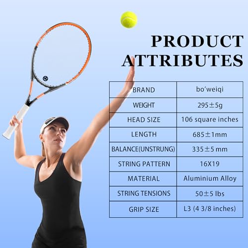 bo'weiqi 27" Recreational Tennis Racket Set 2 Players Lightweight Pre-Strung Tennis Racquets for Beginners, Including 3 Ba...