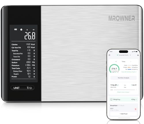 MrOwner Smart Food Kitchen Scale with Nutritional Calculator, Free App with 19 Nutrients Tracking, Calorie, Marco, Digital...