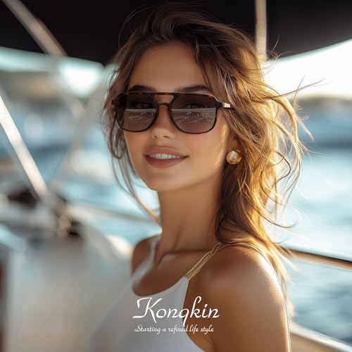 konqkin Retro Aviator Sunglasses for Women Men:Polarized Trendy Vintage 70s Rectangle Womens Shades Sun Glasses UV Protection