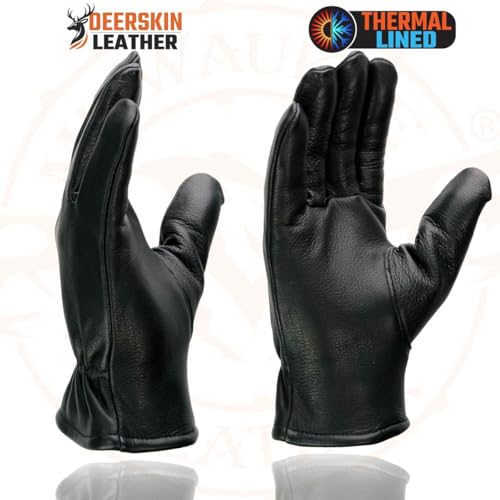 Milwaukee Leather SH858 Men's Thermal Lined USA Deerskin Black Leather Motorcycle Gloves w/Cinch Wrist Closure