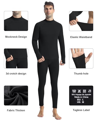 Runhit Mens Thermal Underwear Set：Fleece Lined Long Johns for Men Thermal Shirts and Pants Base Layer Cold Weather Thermals