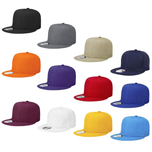 Falari Wholesale 12 Pack Snapback Hat Cap Hip Hop Style Flat Bill Blank Solid Color Adjustable Size