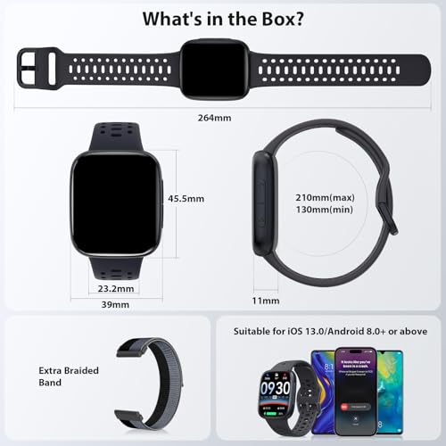 Smart Watches for Men Android iPhone (2 Bands), [1.85" AMOLED Screen] Smartwatch Fitness Tracker 3ATM Waterproof with Blue...