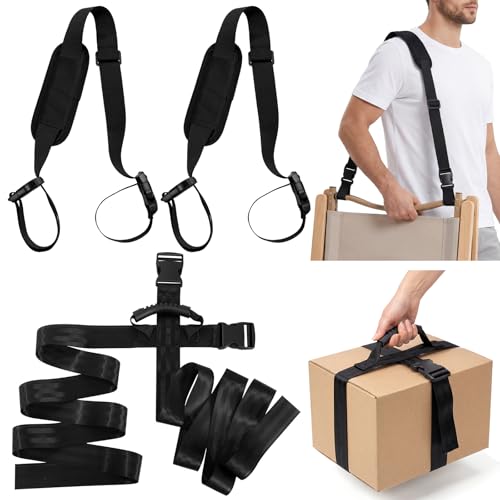 Hokoad 3 Pack Adjustable Carrying Straps Set Includes 1 Box Carrying Strap with Handle, 2 Shoulder Straps for Folding Chai...
