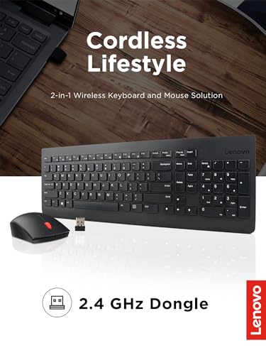 Lenovo 510 Wireless Keyboard & Mouse Combo, 2.4 GHz Nano USB Receiver, Full Size, Island Key Design, Left or Right Hand, 1...