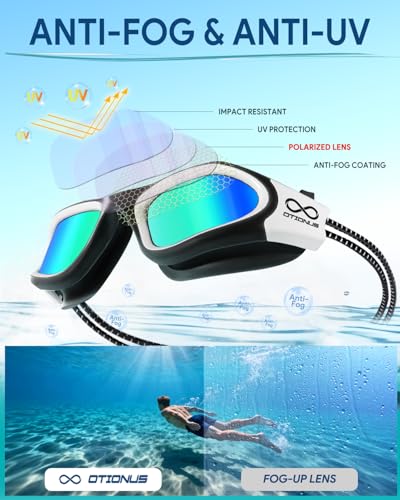 Otionus Swim Goggles, Polarized Adult Swimming Goggles Bungee Strap No Hair Pulling Anti-fog Pool Goggles for Men Women