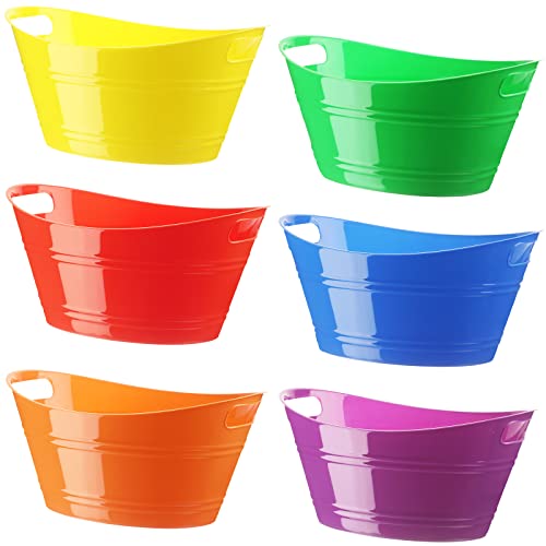 Patelai 6 Pcs Ice Buckets Bulk, Plastic Ice Buckets with Handles, Oval Storage Tub, Large Capacity Drink Tub for Party Bar...