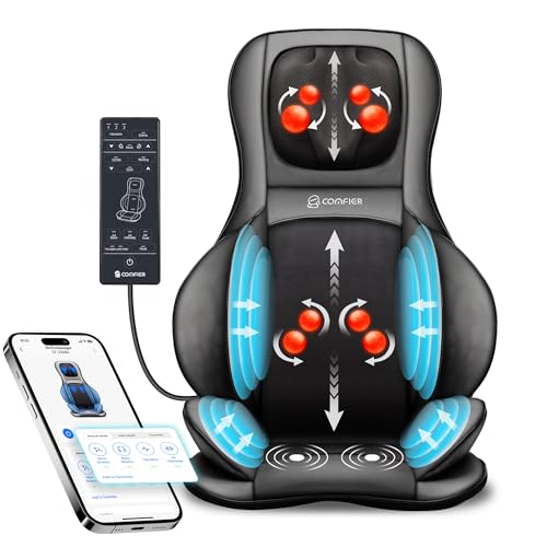 COMFIER Shiatsu Neck Back Massager with Heat,2D/3D Massage Chair Pad with App Control,Deep Tissue Kneading Massage Chair P...