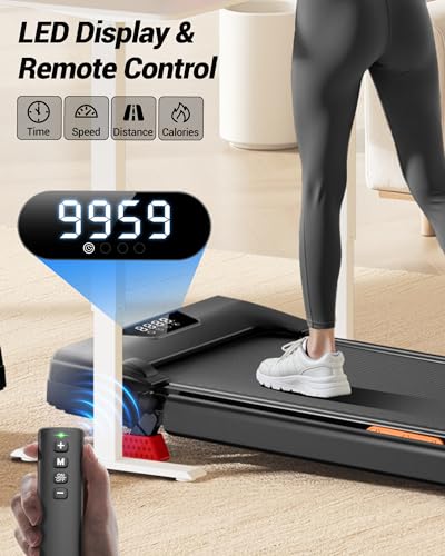 CURSOR FITNESS 15% Incline Walking Pad Treadmill with Handle Bar - 0.6-6.2MPH Quiet Foldable Treadmill for Home Office Und...