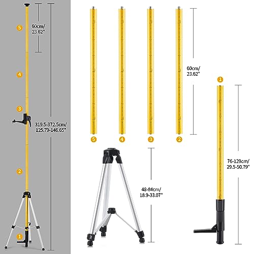 Firecore 12 Ft./3.7M Professional Laser Level Pole with Tripod and 1/4-Inch by 20-Inch Laser Mount for Rotary and Line Las...