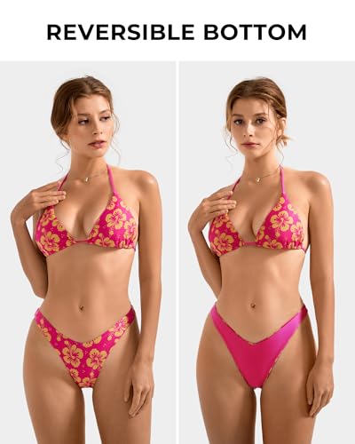 SUUKSESS Women Halter String Two Piece Bikini Sets Reversible Thong Swimsuit