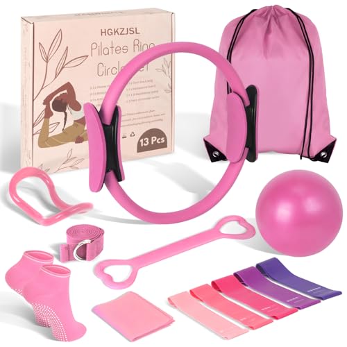 HGKZJSL Home Pilates Essentials Kit for Women,Pilates Equipment Set with 9 Inch Yoga Ball,Figure 8 Resistance Band,Pilates...