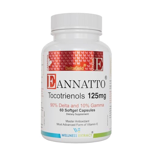 WELLNESS EXTRACT Eannatto Tocotrienols Vitamin E Supplements Tocopherol Free, Non-GMO, Gluten Free & Antioxidant (125MG 60...