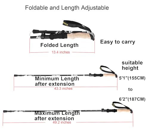 A ALAFEN Lightweight Collapsible Trekking Pole - 7075 Aluminum Adjustable Walking Stick for Hiking & Travel, Foldable Quic...