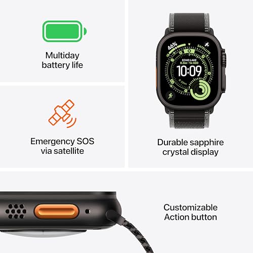 Apple Watch Ultra 3 [GPS + Cellular 49mm] Running & Multisport Smartwatch w/Rugged Titanium Case w/Black/Charcoal Trail Lo...