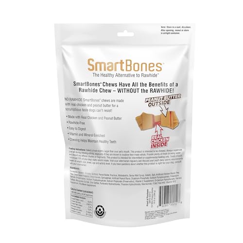 SmartBones Mini Chews With Real Peanut Butter 24 Count, Rawhide-Free Chews For Dogs (Packaging May Vary)