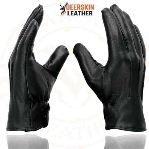 Milwaukee Leather SH875 Men's Thermal Lined USA Deerskin Black Leather Motorcycle Gloves w/Snap Wrist Closure