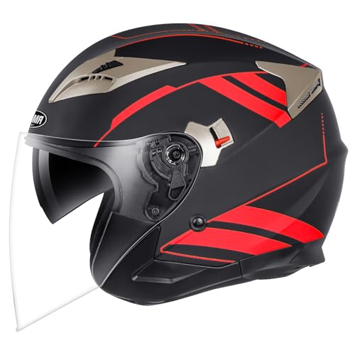 YEMA Open Face Motorcycle Helmets, DOT Approved 3/4 Moped Helmet Dual Visor Quick Release Buckle, Helmets for Adults Motor...