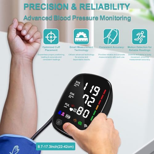 Bluetooth Automatic Blood Pressure Monitor for Home Use - with Adjustable Upper Arm Large Cuff (8.7"-17.3"), App Tracking,...