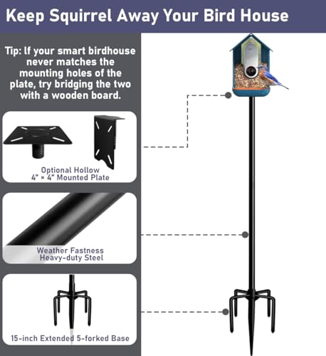 Ansionsol 90 Inch Smart Bird Feeder Pole with 5-Prong Base, Adjustable Bird House Pole Mount Kit for Outdoors, Heavy Duty ...
