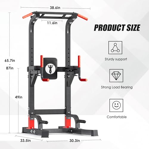 soges Pull Up Bar Dip Station, Power Tower with A Backrest, Adjustable Height Pull Up Bar Stand, Multi-Function Home Gym S...
