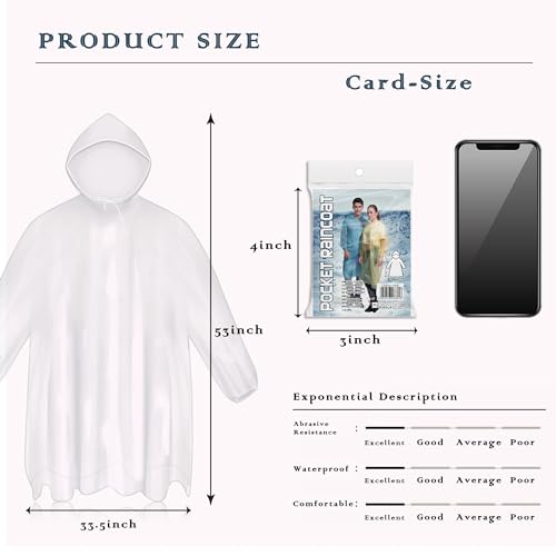 MZYIWUU 10 Pack Disposable Rain Ponchos for Adults, Card-Sized Emergency Ponchos Family Pack with Hood for Travel