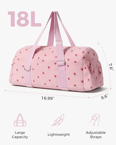 Hihealer Strawberry Gym Bag for Women & Girls, Corduroy Yoga Mat Bag with Holder, Large Capacity Dance Duffel Bag for Pila...