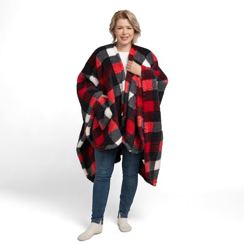 Berkshire Blanket Double Sided Sherpa Wearable Blanket,Warm Cozy Shawl with Pockets Plush Cape Wrap