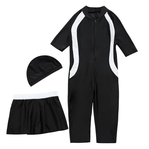 Girls Muslim Swimsuits with Swim Cap & Skirt Rash Guard Full Coverage Full Zip Beach Swimwear for Girls Size 2-15