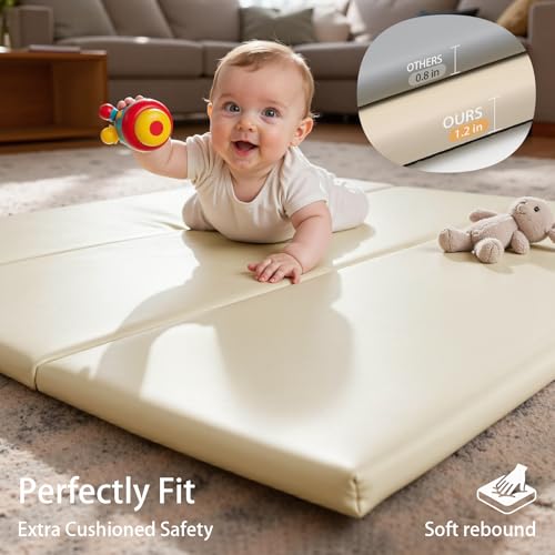 Foam Baby Play Mat: PU Leather Waterproof Kids Trifold Floor Playmat - Large Play Mat for Playpen Fodable Mattress Soft To...