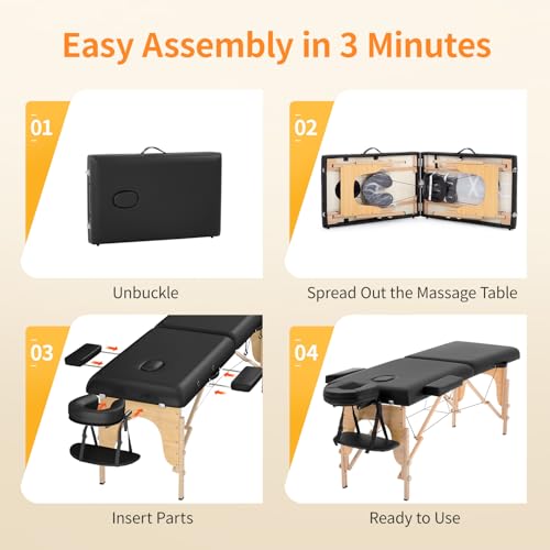 BestMassage Massage Bed Portable Massage Table 24 inch Wide Lash Bed Height Adjustable 2 Folding Spa Table with Non-Woven ...